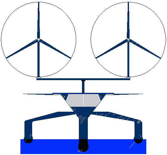 Bluebird yacht with wind turbines raised mid point