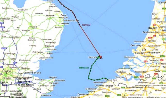 Collision course: the Corvus J and Baltic Ace headings leading to the fatal collision