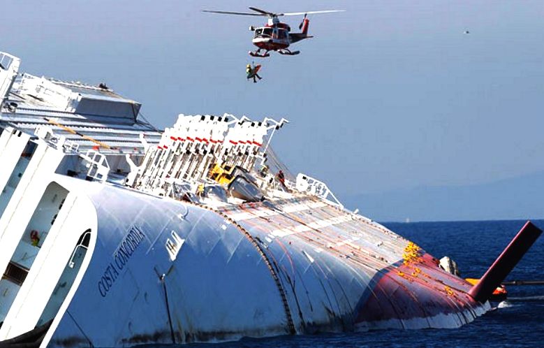 Salvage helicopter survey of the Costa Concordia cruise liner