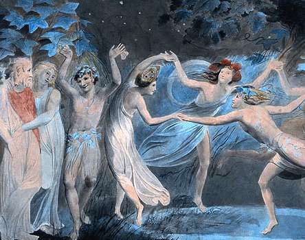 Shakespeare - painting of Oberon, Titania, Puck and fairies by William blake 1786