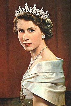 The Queen radiant in her tiara and pearls