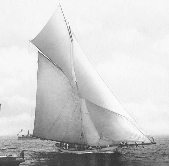 Volunteer turning Sandy Hook Lightship on Sept. 27, 1887 during the seventh America's Cup