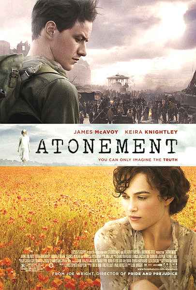 Movie poster for Atonement, starring James McAvoy and Keira Knightley