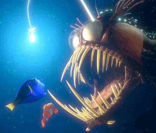 Finding Nemo, Dory and Marlin meet an Angler fish