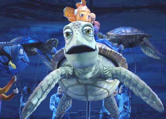 Finding Nemo majorly chilled sea turtle Marlin and Dory stage adaptation of Finding Nemo at Disney's Animal Kingdom