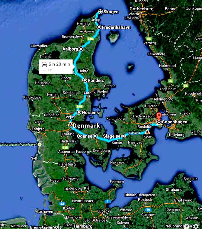 Danish electric vehicle rally route map