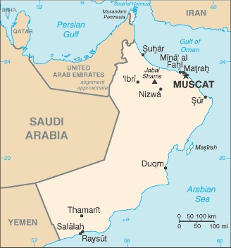 Oman map, Arabian Sea, World Atlas
