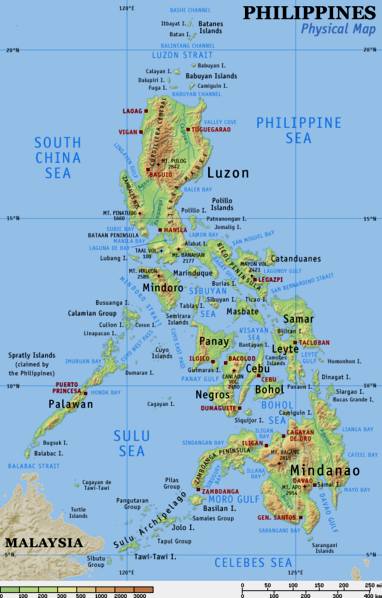 Physical map of the Philippines - geography