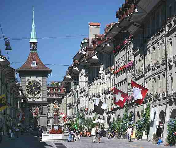 Kramgasse with Zytglogge clock tower in Berne