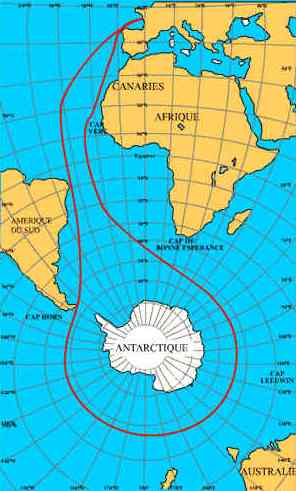 Vendee Globe route map centred about Antarctica