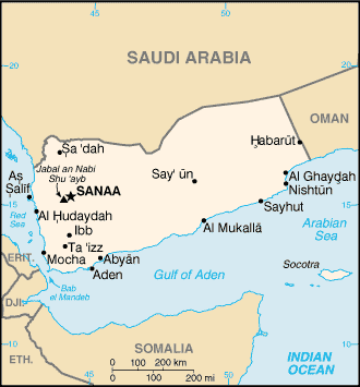 Yemen Republic map, Gulf of Aden