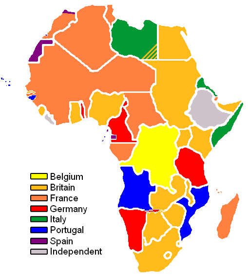 Map showing European claimants to the African continent in 1913