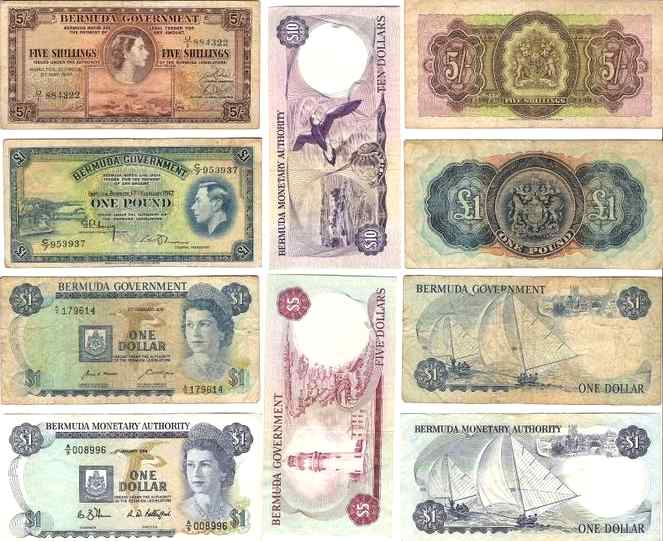 Bermuda bank notes, Pounds and Dollars