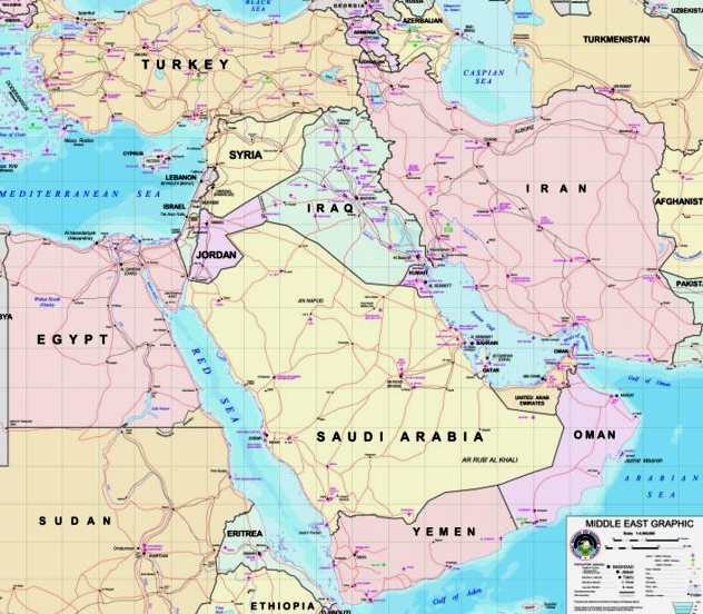 The Middle East political and transport map 2003