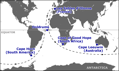 Vendee Globe single handed yacht race route map