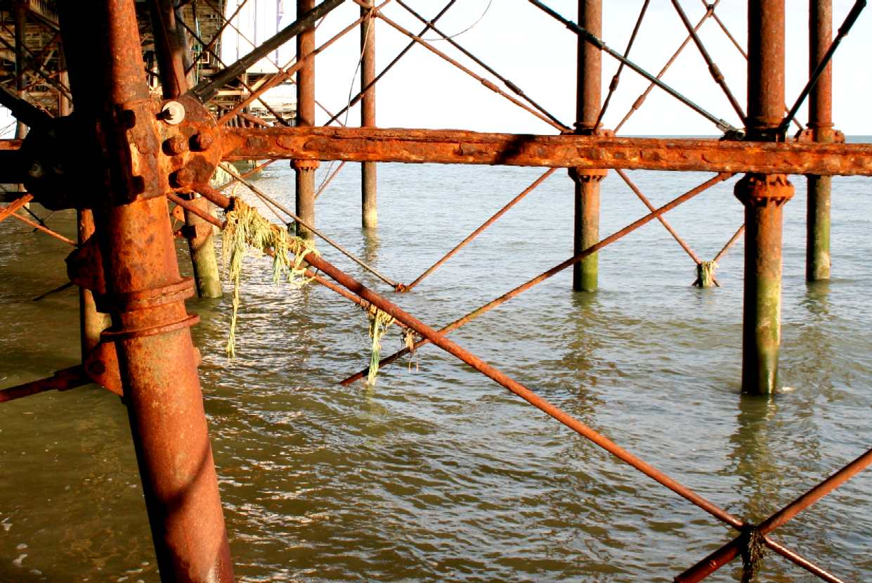 Eastbourne pier is covered with old fishing nets that harm marine life