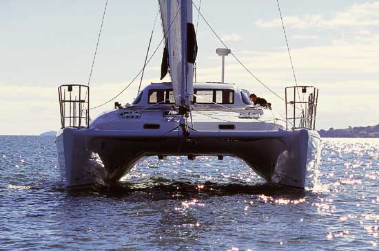 Traditional motor sailor catamaran