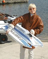 Gina Campbell with a model of Bluebird Agfa