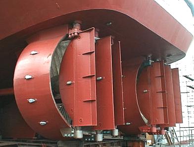 Twin Rice thrust nozzle installation on a Tug