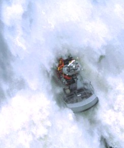 Lifeboat swamped by huge surf wave