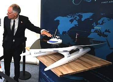 Final PlanetSolar catamaran design, model exhibit Hamburg