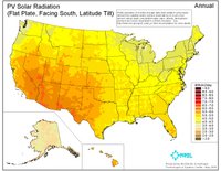 US annual average solar energy received by a latitude tilt photovoltaic cell