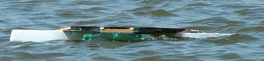 Solar powered model trimaran open water testing at Princes Park, Eastbourne 