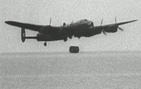Lancaster bomber dropping bouncing bomb, Barnes Wallis