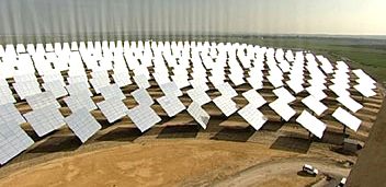 Thermosolar power sation, some of the 624 mirrors at the solar energy center in Sanlucar La Mayor, near Seville