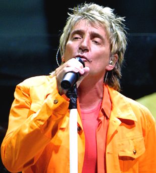 Rod Stewart singing in yellow jacket