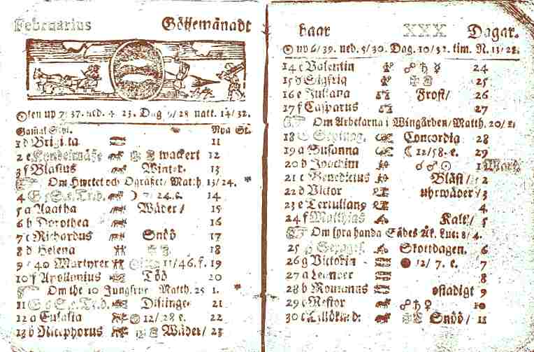 Valentines Day, Swedish calendar February 14 1712